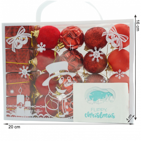 Set de 20 ornamente de brad, Flippy, de tip Glob, Rosu, din polistiren, cu finisaj sclipitor , cutie  4  cm adancime x 20  cm lungime x 16  cm inaltime [5]
