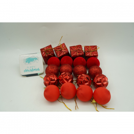 Set de 20 ornamente de brad, Flippy, de tip Glob, Rosu, din polistiren, cu finisaj sclipitor , cutie  4  cm adancime x 20  cm lungime x 16  cm inaltime [1]