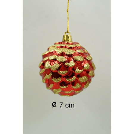 Set de 24 ornamente de brad, Flippy, de tip Glob, Alb/ Rosu, cu ø de 7 cm, din plastic, cu finisaj sclipitor , cutie  16  cm lungime x 36  cm inaltime x 16  cm adancime [10]