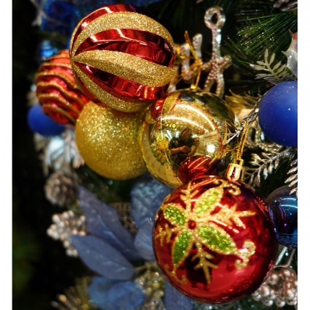 Set de 24 ornamente de brad, Flippy, de tip Glob, Rosu/ Auriu, cu ø de 7 cm, din plastic, cu finisaj sclipitor , cutie  16  cm lungime x 36  cm inaltime x 16  cm adancime [8]