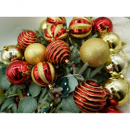 Set de 24 ornamente de brad, Flippy, de tip Glob, Rosu/ Auriu, cu ø de 7 cm, din plastic, cu finisaj sclipitor , cutie  16  cm lungime x 36  cm inaltime x 16  cm adancime [7]