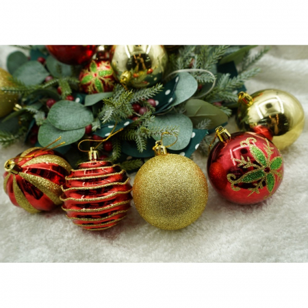 Set de 24 ornamente de brad, Flippy, de tip Glob, Rosu/ Auriu, cu ø de 7 cm, din plastic, cu finisaj sclipitor , cutie  16  cm lungime x 36  cm inaltime x 16  cm adancime [6]