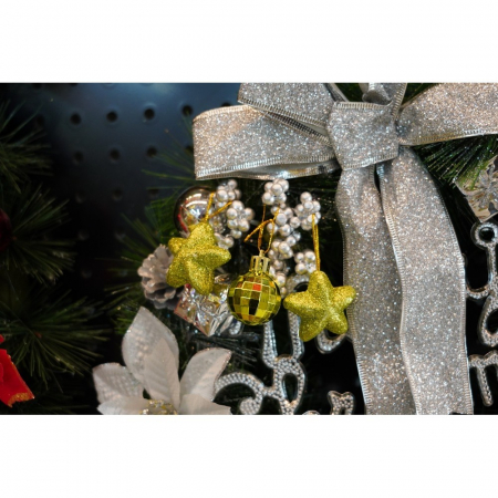 Set de 24 ornamente de brad, Flippy, de tip Glob, Rosu/ Auriu, din polistiren, cu finisaj sclipitor , cutie  3  cm adancime x 20  cm lungime x 14  cm inaltime [8]