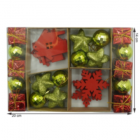 Set de 24 ornamente de brad, Flippy, de tip Glob, Rosu/ Auriu, din polistiren, cu finisaj sclipitor , cutie  3  cm adancime x 20  cm lungime x 14  cm inaltime [10]