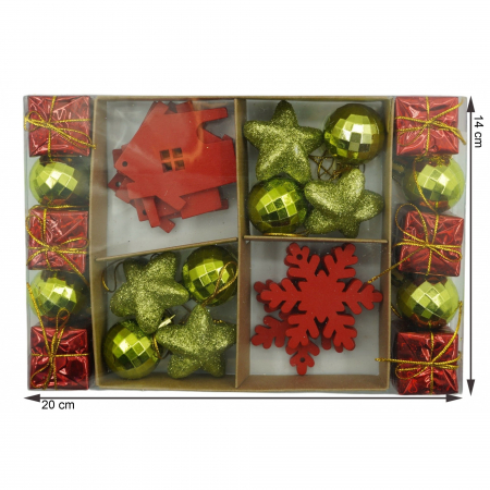 Set de 24 ornamente de brad, Flippy, de tip Glob, Rosu/ Auriu, din polistiren, cu finisaj sclipitor , cutie  3  cm adancime x 20  cm lungime x 14  cm inaltime [5]