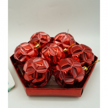 Set de 28 ornamente de brad, Flippy, de tip Glob, Rosu, din polistiren, cu finisaj sclipitor , cutie  18  cm adancime x 22  cm inaltime x 18  cm lungime) [7]