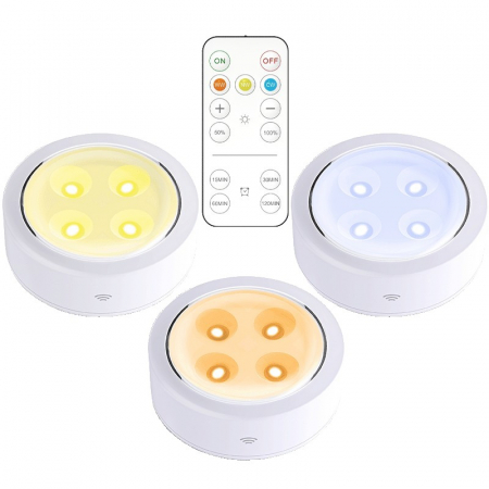 Set de 3 Lampi Led Flippy, Fara Fir, Cu Baterii, 3 Culori de Lumina, cu Telecomanda, din Plastic, Alb [1]