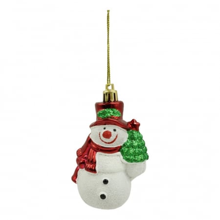 Decoratiuni, ornamente si articole Craciun - Set de 3 ornamente de brad, Flippy, de tip Om de zapada, Alb/Rosu, din plastic, cu finisaj sclipitor , cutie  4  cm adancime x 6  cm inaltime x 9  cm lungime