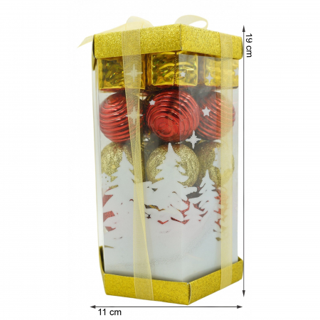 Set de 35 ornamente de brad, Flippy, de tip Glob, Rosu/ Auriu, din polistiren, cu finisaj sclipitor , cutie  11  cm adancime x 19  cm inaltime x 11  cm lungime) [5]