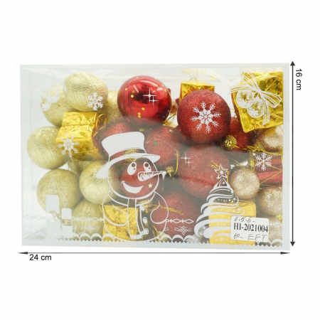 Set de 45 ornamente de brad, Flippy, de tip Glob, , din polistiren, cu finisaj sclipitor , cutie  8  cm adancime x 24  cm lungime x 16  cm inaltime [9]