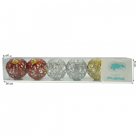 Set de 6 ornamente de brad, Flippy, de tip Glob, Multicolor, cu ø de 6 cm, din metal, cu finisaj sclipitor , cutie  6  cm adancime x 34  cm lungime x 6  cm inaltime [5]
