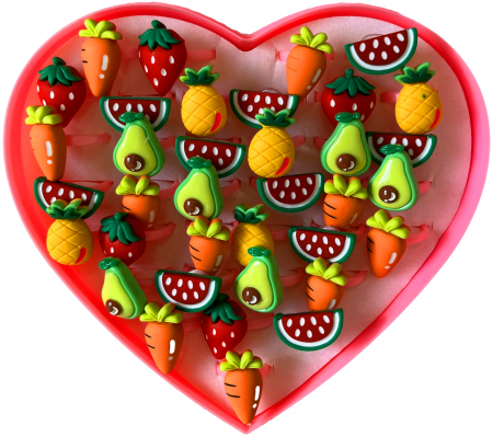 Set de Accesorii pentru Fetite, 36 Inele in Cutie in Forma de Inima, din Plastic, Model Fructe [1]