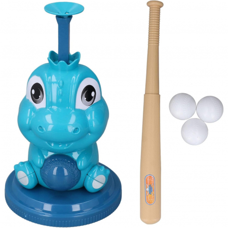 Jucarii, Copii & Bebe - Set de Baseball 5 Piese pentru Copii, Flippy, Jucarie Dinosaur Press, 14x23 cm, Verde/Albastru