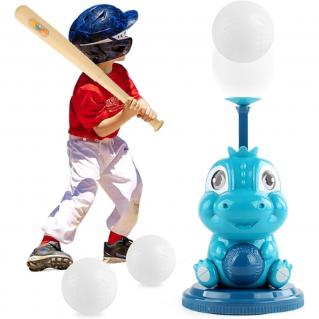 Set de Baseball 5 Piese pentru Copii, Flippy, Jucarie Dinosaur Press, 14x23 cm, Verde/Albastru [7]