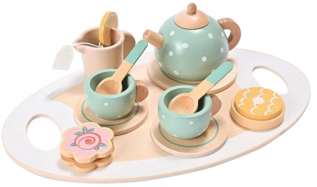 Jucarii, Copii & Bebe - Set de Ceai , din Lemn, 15 Piese, Vopsea Ecologica, +36 Luni, Multicolor Pastel