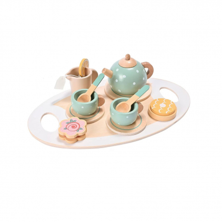 Jucarii, Copii & Bebe - Set de Ceai Flippy, din Lemn, 15 Piese, Vopsea Ecologica, +36 Luni, Multicolor Pastel