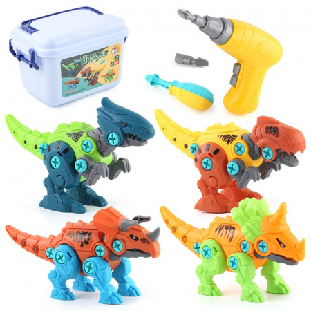 Lichidare Set de Constructie/Asamblare, Flippy, 4 Dinozauri, cu Bormasina Electrica, Baterii 2 x AA, Surubelnita si Cutie Depozitare, 22.5 x 14.5 x 15 cm, Multicolor [16]