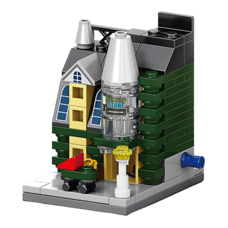 Jucării, copii și bebe - Set de Constructie, Flippy, Jucarie Educativa STEM, 103 Piese, Model 3D, +6 Ani, Colectia Strada Comerciala Europeana, 6.4 x 5.6 x 7 cm, Verde/Gri