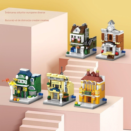 Set de Constructie, Flippy, Jucarie Educativa STEM, 120 Piese, Model 3D, +6 Ani, Colectia Strada Comerciala Europeana, 7.2 x 6.3 x 9.7 cm, Bordo/Gri [3]
