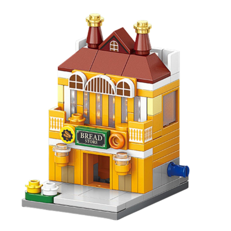 Jucării, copii și bebe - Set de Constructie, Flippy, Jucarie Educativa STEM, 125 Piese, Model 3D, +6 Ani, Colectia Strada Comerciala Europeana, 6.4 x 5.6 x 7.8 cm, Galben/Maro