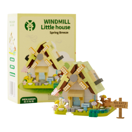 Sub 99 Lei - Set de Constructie, Flippy, Model Miniatura Moara de Vant, Jucarie Educativa STEM, Model 3D, Micro-Caramizi, 289 piese, +6 Ani, cm, 11.5 x 8 x 4.5 cm, Galben