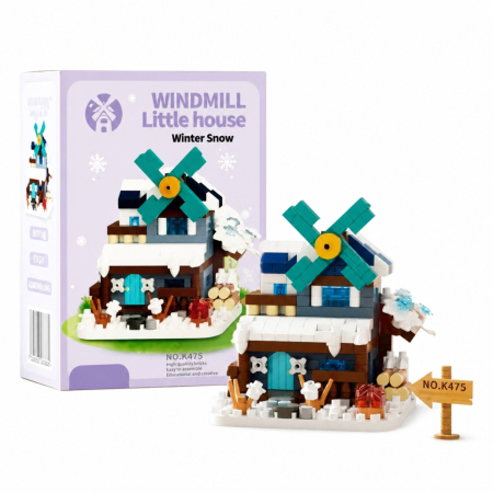 Sub 99 Lei - Set de Constructie, Flippy, Model Miniatura Moara de Vant, Jucarie Educativa STEM, Model 3D, Micro-Caramizi, 311 piese, +6 Ani, cm, 11.5 x 8 x 4.5 cm, Violet