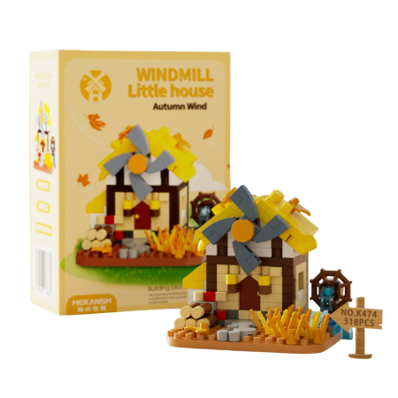 Sub 99 Lei - Set de Constructie, Flippy, Model Miniatura Moara de Vant, Jucarie Educativa STEM, Model 3D, Micro-Caramizi, 318 piese, +6 Ani, cm, 11.5 x 8 x 4.5 cm, Portocaliu