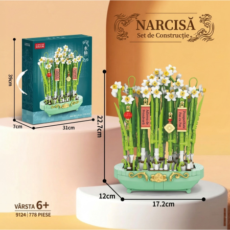 Set de Constructie, Flippy, Narcise Decorative cu Suport, 778 piese, 6+ ani, Planta Artificiala, Decor Floral de Birou, Idee de Cadou pentru Femei, Cadou pentru Iubita si Pasionatii de Jocuri de Const [1]