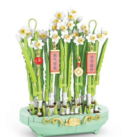 Jucarii, Copii & Bebe - Set de Constructie, Flippy, Narcise Decorative cu Suport, 778 piese, 6+ ani, Planta Artificiala, Decor Floral de Birou, Idee de Cadou pentru Femei, Cadou pentru Iubita si Pasionatii de Jocuri de Const