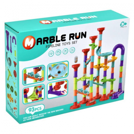Jucarii, Copii & Bebe - Set de constructie Marble Run cu bile din sticla, 93 piese, multicolor, 28 x 21 x 8 cm