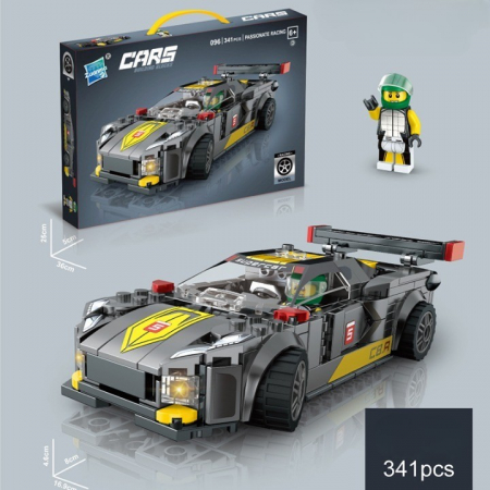 Set de Constructie Masina de Curse, Flippy, 14.4x5.6x4.5 cm, 341 de Piese, Masina Sport cu Pilot, 6 ani, Gri [2]