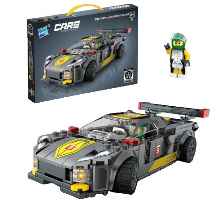 Set de Constructie Masina de Curse, Flippy, 14.4x5.6x4.5 cm, 341 de Piese, Masina Sport cu Pilot, 6 ani, Gri [0]