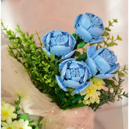 Lichidare Set de Constructie Trandafiri, Flippy, 20.5x19.5cm, Buchet de Trandafiri Albastri in Cutie Alba [2]
