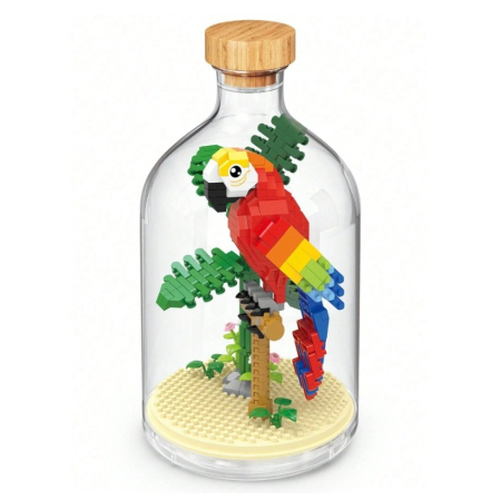 Jucarii, Copii & Bebe - Set de Construit in Sticla, Flippy, 483 Piese, din Plastic, +14 Ani, 10 x 19.6 cm, Model Papagal, Multicolor