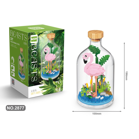 Set de Construit in Sticla, Flippy, 485 Piese, din Plastic, +14 Ani, 10 x 19.6 cm, Model Flamingo, Multicolor [1]