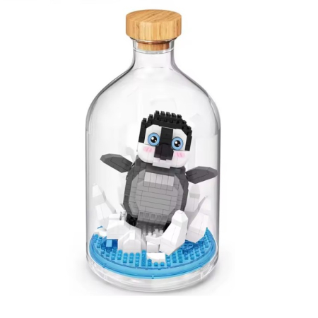 Jocuri si jucarii interactive - Set de Construit in Sticla, Flippy, 553 Piese, din Plastic, +14 Ani, 10 x 19.6 cm, Model Pinguin, Multicolor