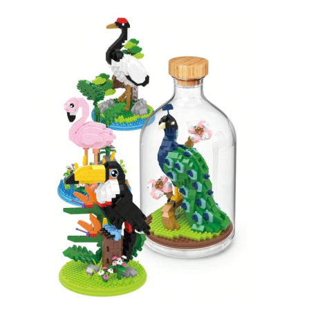 Set de Construit in Sticla, Flippy, 651 Piese, din Plastic, +14 Ani, 10 x 19.6 cm, Model Paun, Multicolor [2]