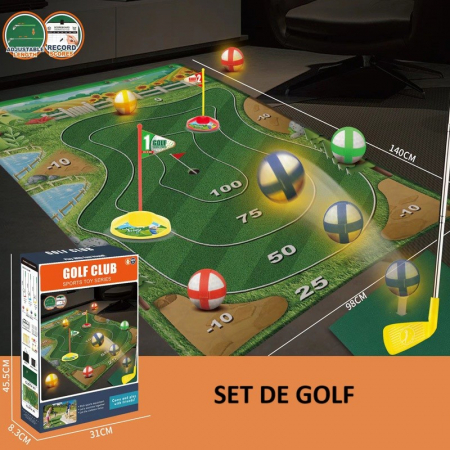 Set de Golf, Flippy, Interactiune Parinte-Copil, Covor de Golf, 140 x 98 cm, 4 Mingii cu Scai, 3 Crose Reglabile, Model A, +3 Ani, Multicolor [1]