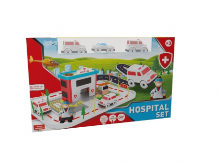 Set de joaca, Circuit cu 3 masinute si statie Spital, 46 piese, 3+ ani, Multicolor [1]