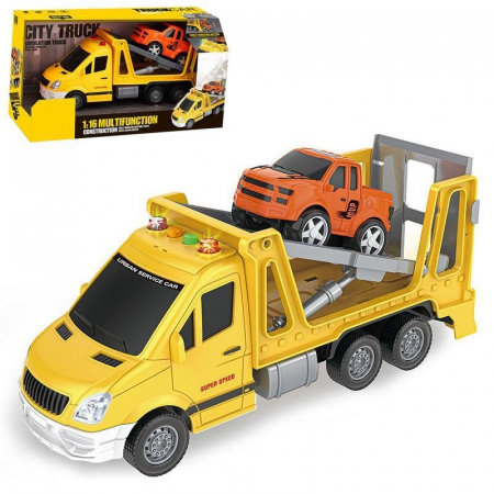 Set de joaca, Masina de interventie cu Masinuta, cu Sunete si Lumini, Scara 1:16, Plastic, 3+ ani, Galben/Portocaliu [2]