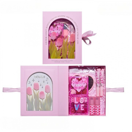 Set de Machiaj, KEVIN &amp; COCO, 22 Culori, Model Lalele, 2 Palete de Farduri, 2 Lip Gloss-uri, 2 Lip Stick-uri, 1 Oglinda Inimioara, 15.7 x 21 x 4 cm, Multicolor [10]