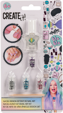 Jucarii, Copii & Bebe - Set de unghii pentru fetite, oja si sclipici 4 culori Create It!