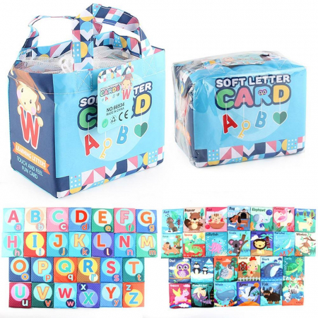 Set educativ 26 de carti textile, cu 2 fete, alfabet si animale, geanta inclusa, culori vibrante, 11x12 cm, Multicolor [8]