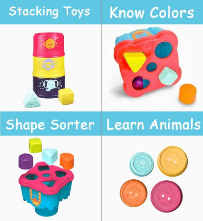 Set educativ de Stivuire si Sortare, Turnul cu animalute si cutie de depozitare, 15 piese [6]
