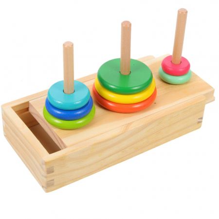Set educativ Turnul din Hanoi, din lemn cu cutiuta pentru depozitare,19 x 10 x 4.5 cm [0]