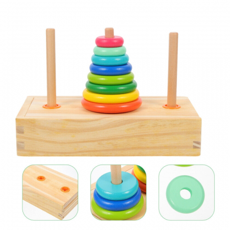 Set educativ Turnul din Hanoi, din lemn cu cutiuta pentru depozitare,19 x 10 x 4.5 cm [1]