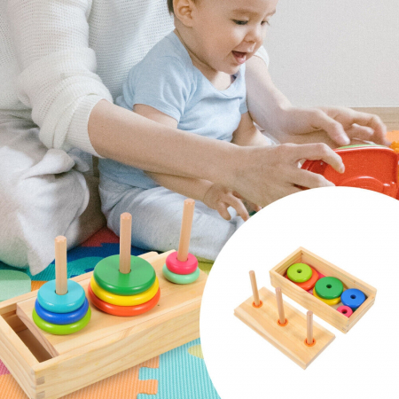 Set educativ Turnul din Hanoi, din lemn cu cutiuta pentru depozitare,19 x 10 x 4.5 cm [3]