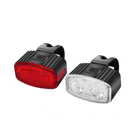 Sub 99 Lei - Set far si stop spate LED bicicleta, Flippy, incarcare USB, rezistent la apa, 4 moduri de luminare, Plastic, Alb/Rosu, 10x6x4 cm