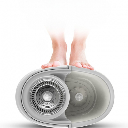 Lichidare Set Galeata si Mop Rotativ 360°, Flippy, Cu Dubla Actiune Centrifuga, Pentru Uz Casnic, Maner din Otel Inoxidabil Telescopic, 2 Capte din Bumbac, 46x27x29 cm, Alb [10]