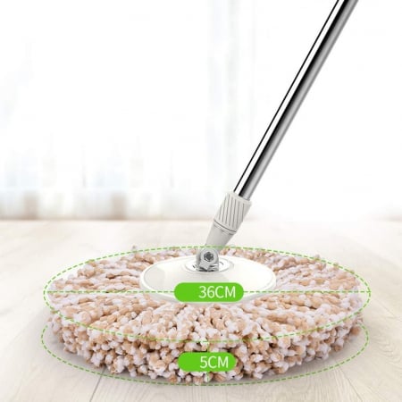 Set Galeata si Mop Rotativ 360°, Flippy, Cu Dubla Actiune Centrifuga, Pentru Uz Casnic, Maner din Otel Inoxidabil Telescopic, 2 Capte din Bumbac, 46x27x29 cm, Roz [1]